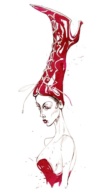 Sombrero de bota alta roja: de una serie inspirada en el sombrero en forma de zapato de Elsa Schiaparelli de Neale Osborne